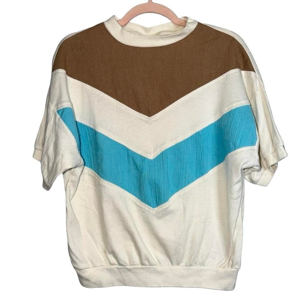 Vintage 70s Act III chevron‎ color block blouse M/L